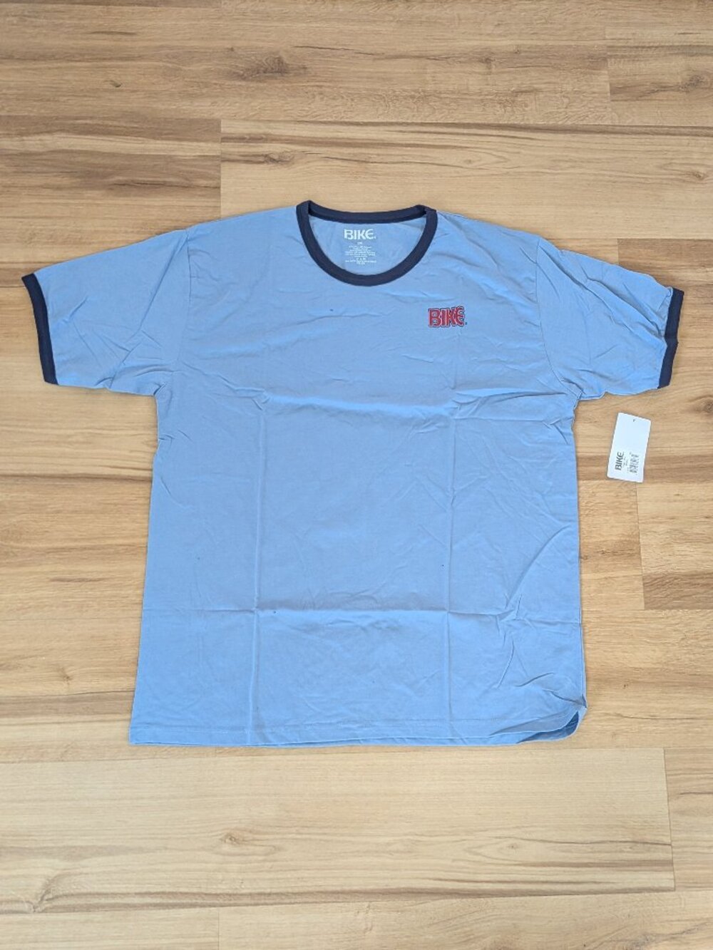 NWT BIKE Ringer T-Shirt Light Blue Contrast Trim Logo Tee 2XL